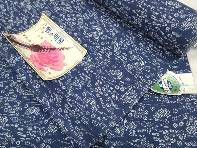 平和屋着物*夏物 浴衣 反物 着尺 流水花文 綿 逸品 未使用 DABA7476zzz
