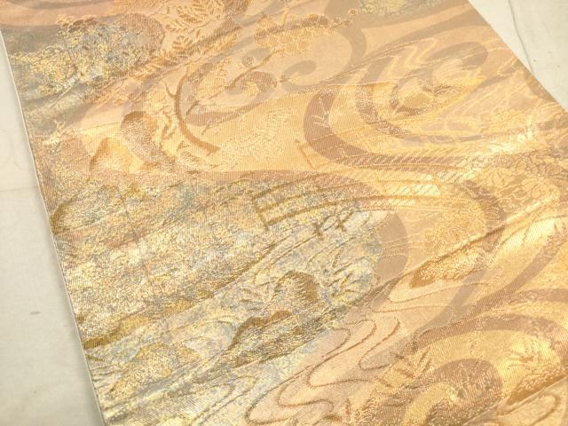 平和屋着物◎六通柄袋帯 流水花文 金糸 正絹 逸品 DABA8043xg