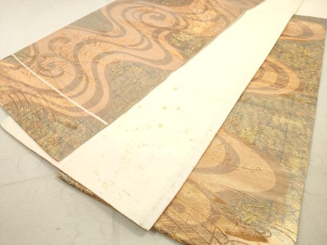 平和屋着物◎六通柄袋帯 流水花文 金糸 正絹 逸品 DABA8043xg