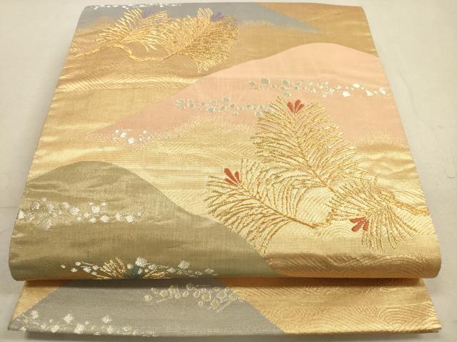 平和屋着物◎六通柄袋帯 遠山松葉文 金銀糸 正絹 逸品 DABA8167xg
