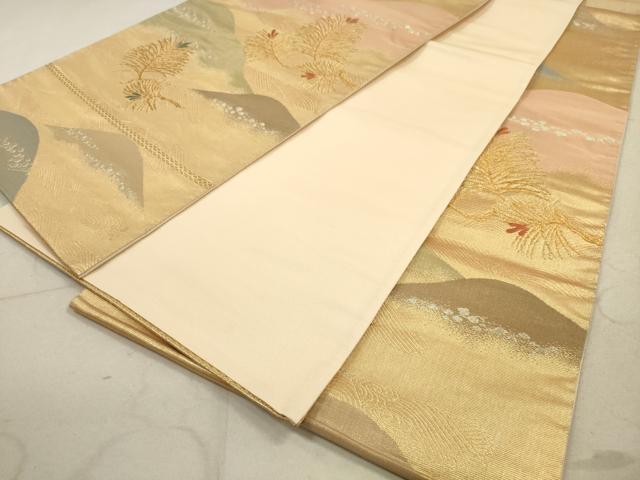 平和屋着物◎六通柄袋帯 遠山松葉文 金銀糸 正絹 逸品 DABA8167xg