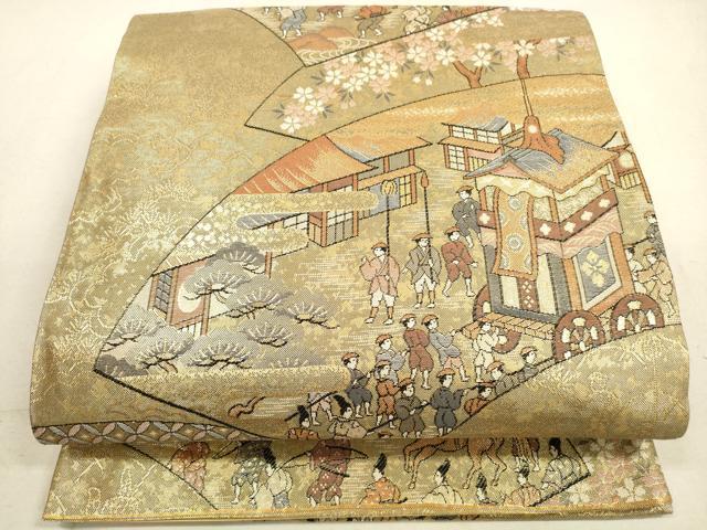 平和屋着物◎六通柄袋帯 人物風景文 金糸 正絹 逸品 DABA8193xg