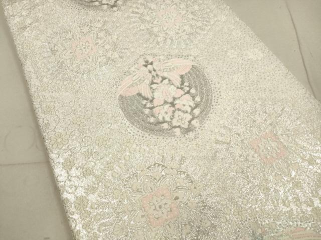 平和屋着物◎六通柄袋帯 唐織 鳳凰更紗花文 銀糸 正絹 逸品 DABA8425xg
