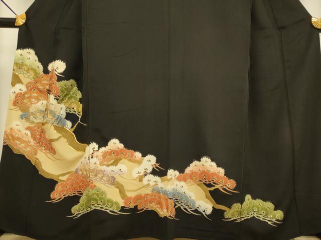 平和屋着物■豪華黒留袖 駒刺繍 枝松文 金彩 正絹 逸品 DABA8794du