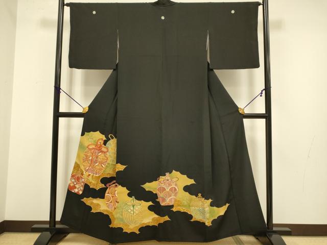 平和屋着物■豪華黒留袖 駒刺繍 仕覆吉祥文 金彩 正絹 逸品 DABA8796du