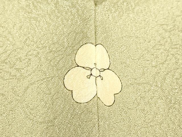 平和屋着物●洗える最高級着物 <英>はなぶさ謹製 色無地 花唐草地紋 白橡色 未使用 DABA8868du