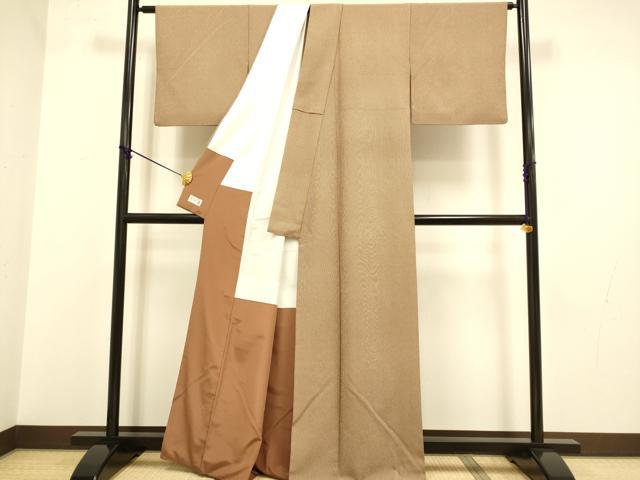 平和屋着物●洗える最高級着物 <英>はなぶさ謹製 江戸小紋 万筋 渋紙色×洗柿色 鬼しぼ縮緬 DABA8886du