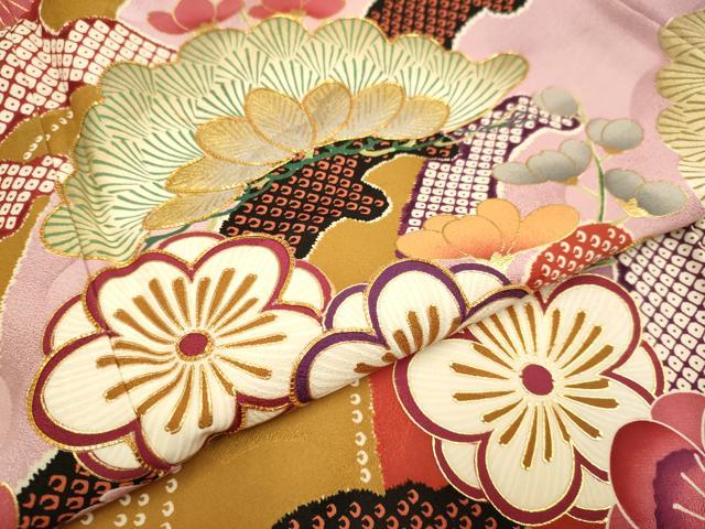 平和屋着物●紫綬褒章 巨匠『岩田専太郎』 振袖 駒刺繍 立波梅松文 暈し染め 金彩 正絹 逸品 DABA8887du