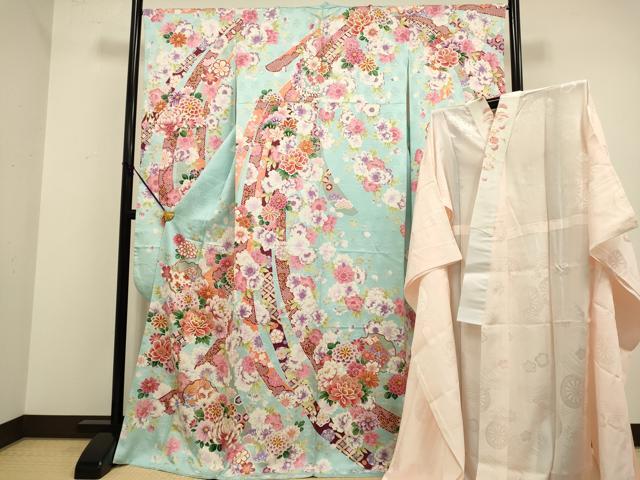 平和屋着物●豪華振袖・長襦袢セット 駒刺繍 束ね熨斗雪輪花文 金彩 半衿刺繍 正絹 逸品 DABA8898du