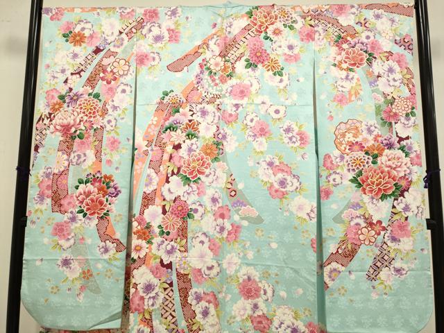 平和屋着物●豪華振袖・長襦袢セット 駒刺繍 束ね熨斗雪輪花文 金彩 半衿刺繍 正絹 逸品 DABA8898du
