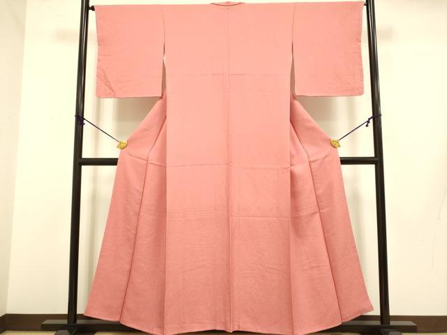 平和屋着物■上質な色無地 霞地紋 甚三紅色 正絹 逸品 未使用 DABA8925du