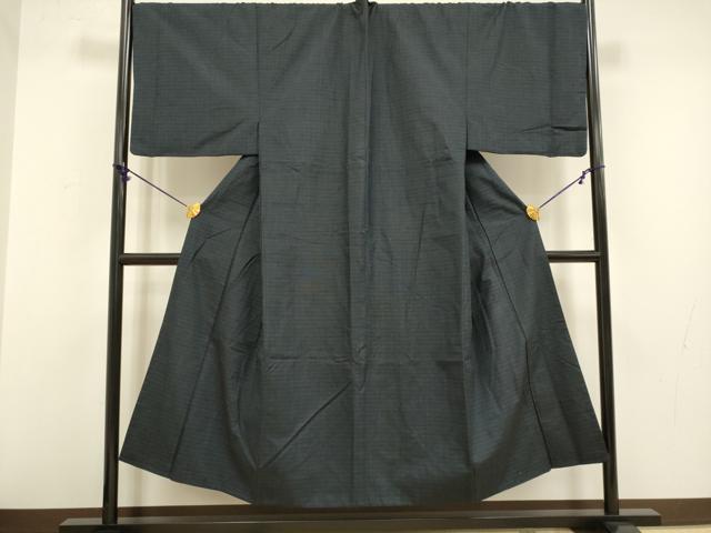 平和屋着物●男性 キングサイズ 格子 濃い藍鉄色 正絹 逸品 DABA8963du