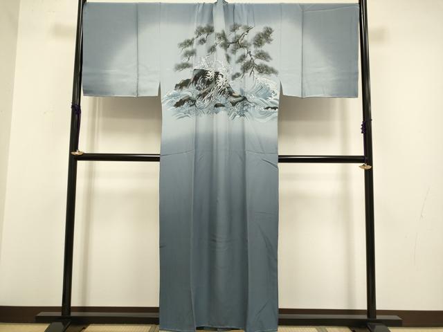平和屋着物●男性 長襦袢 袷 キングサイズ 立波松文 暈し染め 金彩 正絹 逸品 DABA8972du