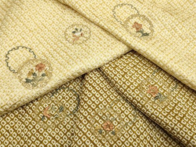 平和屋着物●訪問着 絞り 刺繍 雪輪重ね花文 暈し染め 金糸 正絹 逸品 DABA8976du