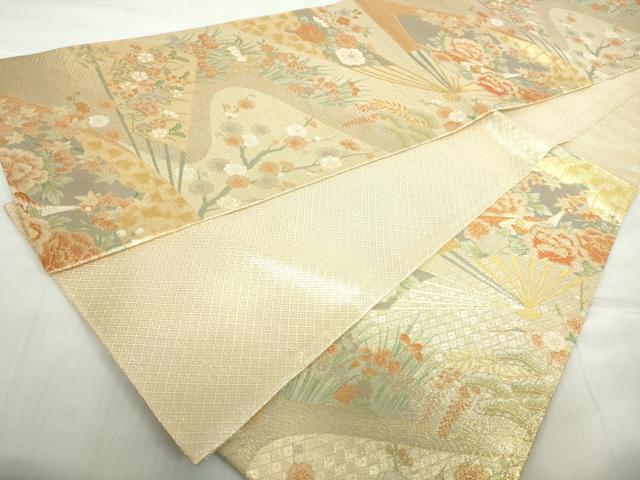 平和屋着物◎佐賀錦 六通柄袋帯 扇面孔雀花文 金銀糸 正絹 逸品 DABA9001qa