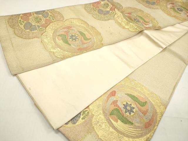 平和屋着物◎六通柄袋帯 向い鳳凰花文 金銀糸 正絹 逸品 DABA9081qa