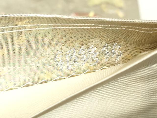 平和屋着物◎太鼓柄袋帯 唐織 飛鶴御所車枝松花文 金銀糸 正絹 逸品 DABA9228qa
