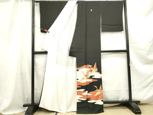 平和屋着物■豪華黒留袖 駒刺繍 飛鶴花文 金銀彩 正絹 逸品 DABA9382qa