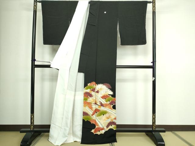 平和屋着物■豪華黒留袖 駒刺繍 松葉文 金彩 正絹 逸品 DABA9847sf