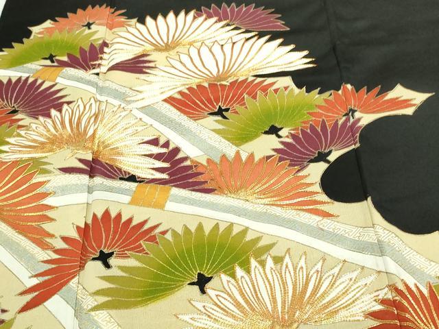平和屋着物■豪華黒留袖 駒刺繍 松葉文 金彩 正絹 逸品 DABA9847sf