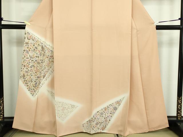 平和屋着物■訪問着 刺繍 更紗花鳥文 暈し染め 正絹 逸品 DABA9921sf