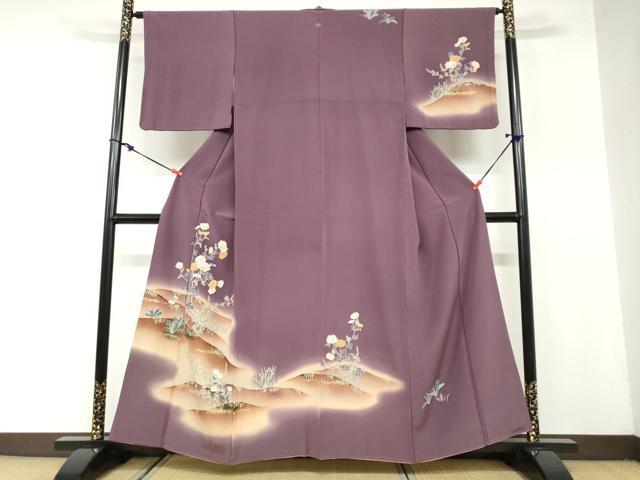 平和屋着物○訪問着 紬地 草花文 金彩 正絹 逸品 AABA8862zg