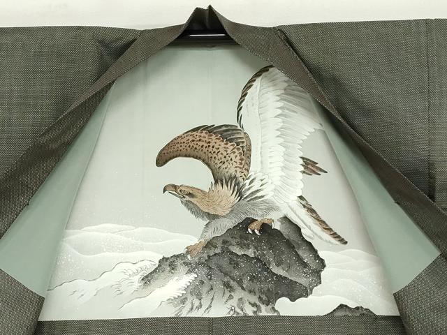 平和屋着物●男性 本場大島紬 アンサンブル 7マルキ 羽裏:鷹 正絹 逸品 DABB0015ud