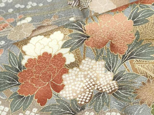 平和屋着物●訪問着 雲取り鹿の子草花文 金彩 正絹 逸品 DABB0054ud