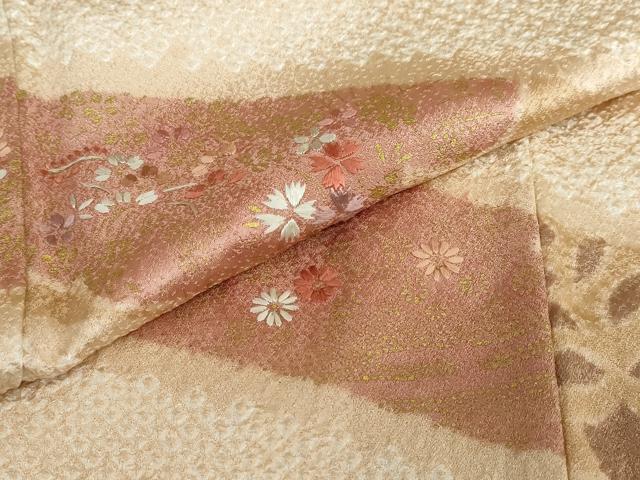 平和屋着物●訪問着 絞り 刺繍 草花文 金彩 正絹 逸品 DABB0112ud