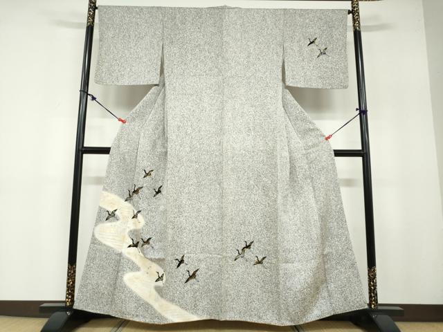 平和屋着物●訪問着　流水飛鶴草花文　たたき染め　金彩　やまと誂製　正絹　逸品　DABB0121ud 平和屋着物○訪問着 流水飛鶴草花文 たたき染め 金彩 やまと誂製 正絹