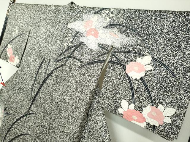 平和屋着物●訪問着 駒刺繍 草花文 たたき染め 銀彩 正絹 逸品 DABB0122ud
