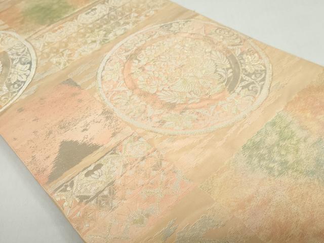 平和屋着物◎六通柄袋帯 向かい鳥草花丸文 金銀糸 引箔 正絹 逸品 DABB0164ud