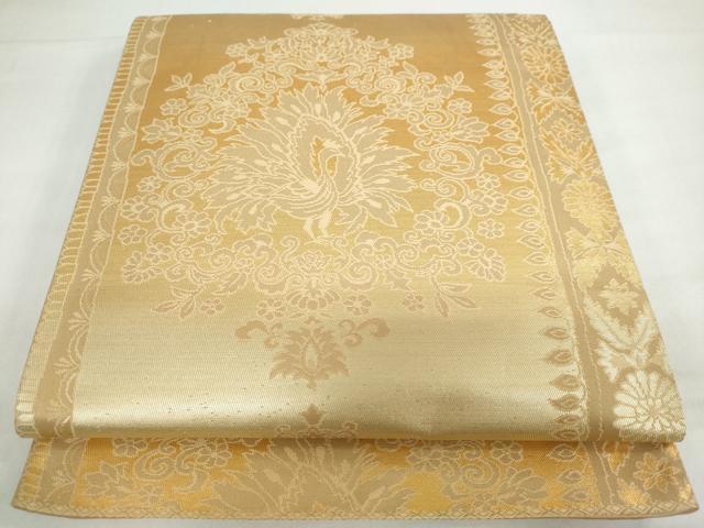平和屋着物●六通柄　本袋帯　花鳥文　金糸　正絹　逸品　DABB7534op 平和屋着物○六通柄袋帯 唐織 地紙花鳥文 金銀糸 正絹 逸品 DABB7588op
