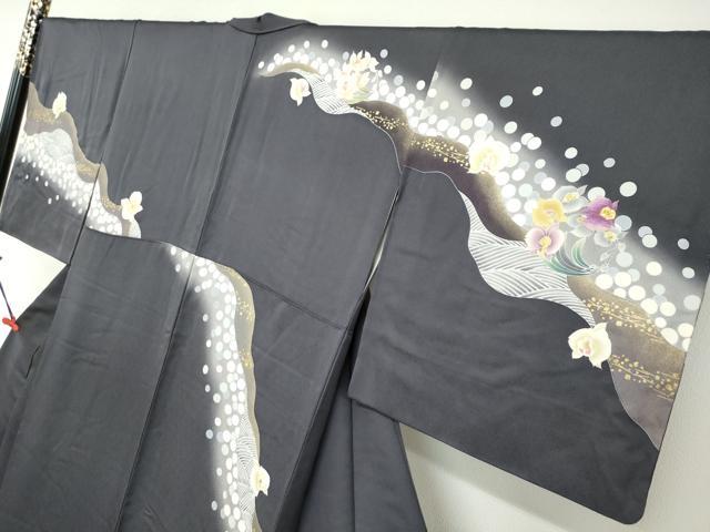 平和屋着物●訪問着 刺繍 道長草花丸文 暈し染め 金彩 正絹 逸品 DABB0313ud