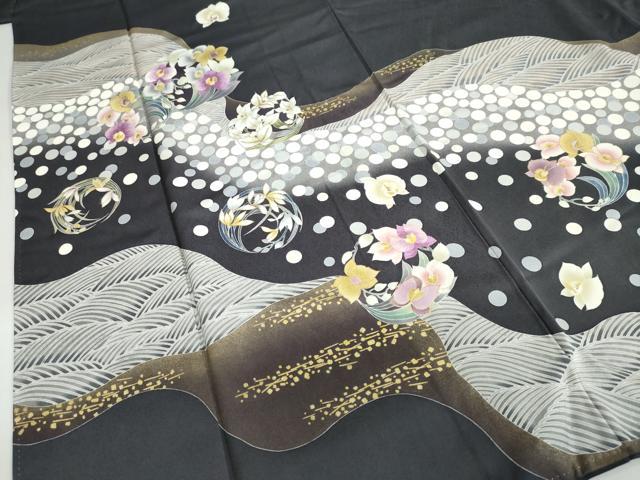 平和屋着物●訪問着 刺繍 道長草花丸文 暈し染め 金彩 正絹 逸品 DABB0313ud