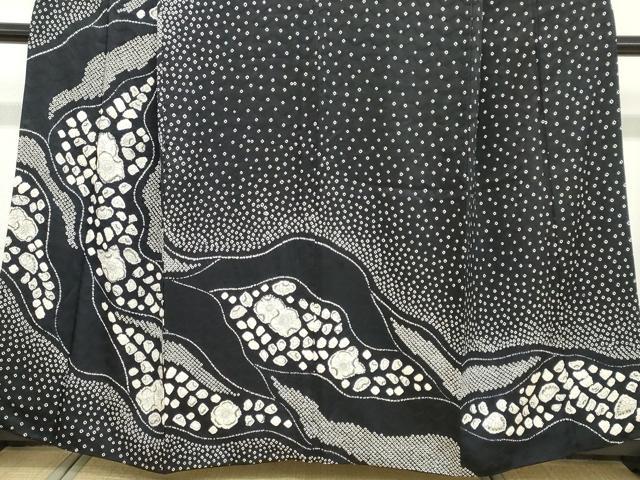 平和屋着物●訪問着 絞り 辻が花 黒地 正絹 逸品 DABB0316ud
