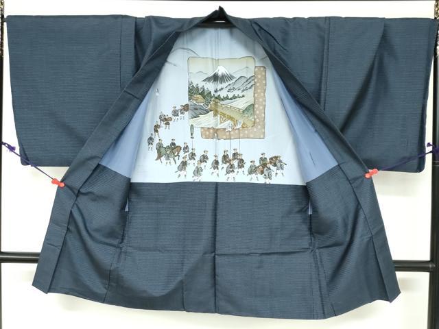 平和屋着物●男性 本場大島紬 アンサンブル 長襦袢(袷)セット 長羽織 100亀甲 総詰め 正絹 逸品 DABB0327ud