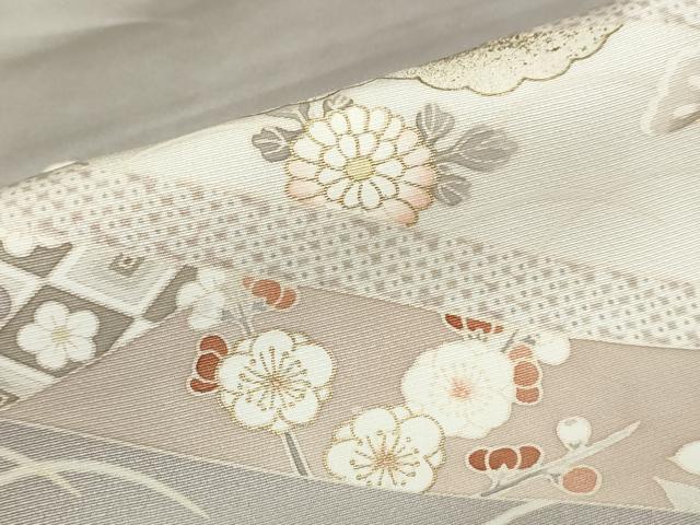 平和屋着物●訪問着 駒刺繍 草花文 金彩 背抜き仕立て 正絹 逸品 DABB0342ud