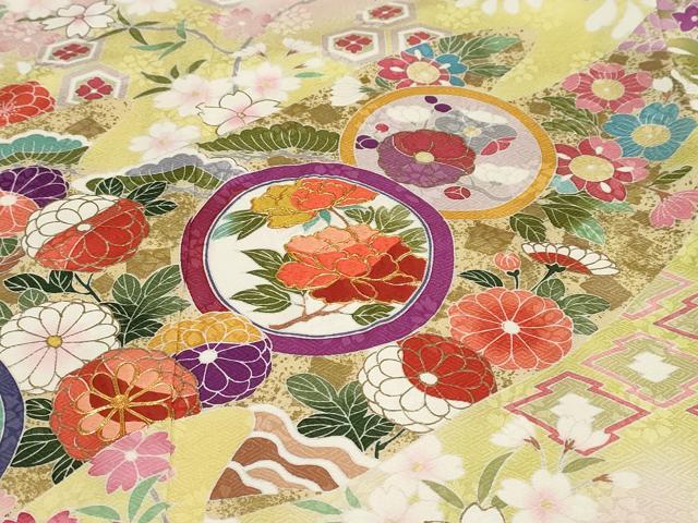 平和屋着物●豪華振袖 駒刺繍 吉祥草花丸文 暈し染め 金彩 正絹 逸品 DABB0354ud