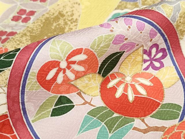 平和屋着物●豪華振袖 駒刺繍 吉祥草花丸文 暈し染め 金彩 正絹 逸品 DABB0354ud