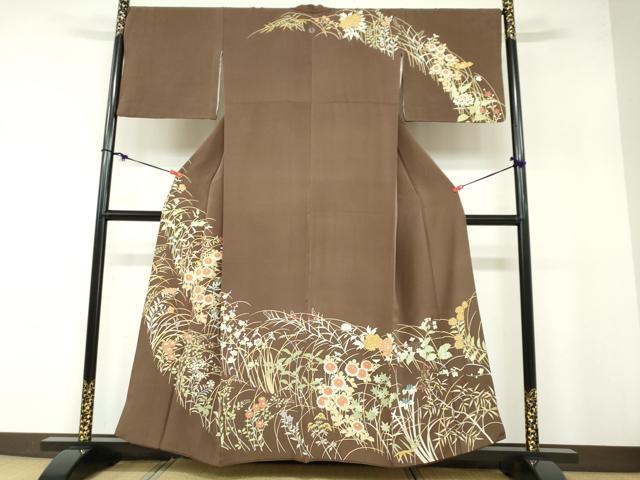 平和屋着物●訪問着 駒刺繍 草花文 正絹 逸品 DABB0359ud