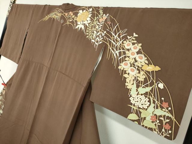 平和屋着物●訪問着 駒刺繍 草花文 正絹 逸品 DABB0359ud