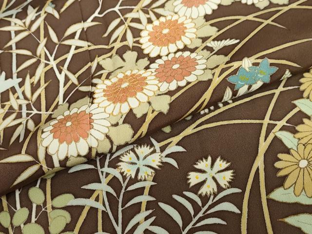 平和屋着物●訪問着 駒刺繍 草花文 正絹 逸品 DABB0359ud