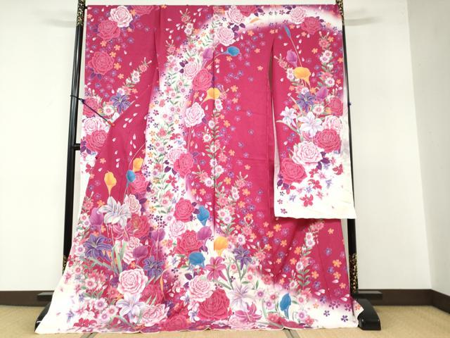 平和屋着物●豪華振袖 草花文 暈し染め 金彩 銀通し地 仮絵羽 逸品 未使用 DABB0371ud