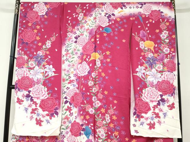 平和屋着物●豪華振袖 草花文 暈し染め 金彩 銀通し地 仮絵羽 逸品 未使用 DABB0371ud