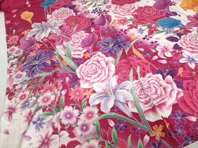 平和屋着物●豪華振袖 草花文 暈し染め 金彩 銀通し地 仮絵羽 逸品 未使用 DABB0371ud