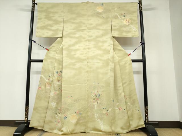 平和屋着物●訪問着 絞り 刺繍 草花文 金彩 正絹 逸品 DABB0374ud