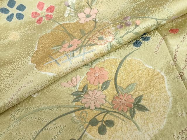 平和屋着物●訪問着 絞り 刺繍 草花文 金彩 正絹 逸品 DABB0374ud