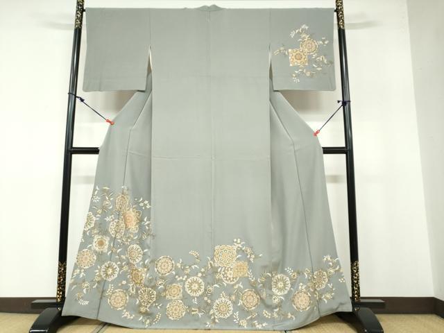 平和屋着物●訪問着 駒刺繍 正倉院草花文 金彩 正絹 逸品 DABB0379ud