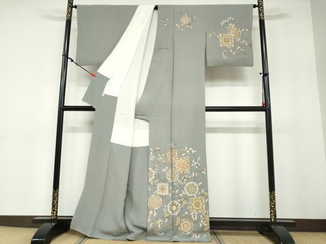 平和屋着物●訪問着 駒刺繍 正倉院草花文 金彩 正絹 逸品 DABB0379ud